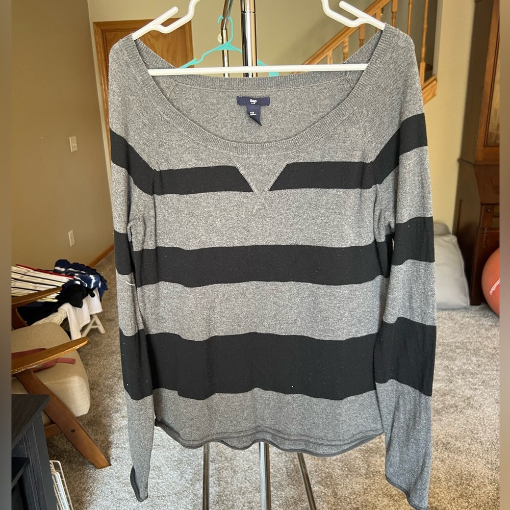 Boatneck Striped Black and Gray Sweater